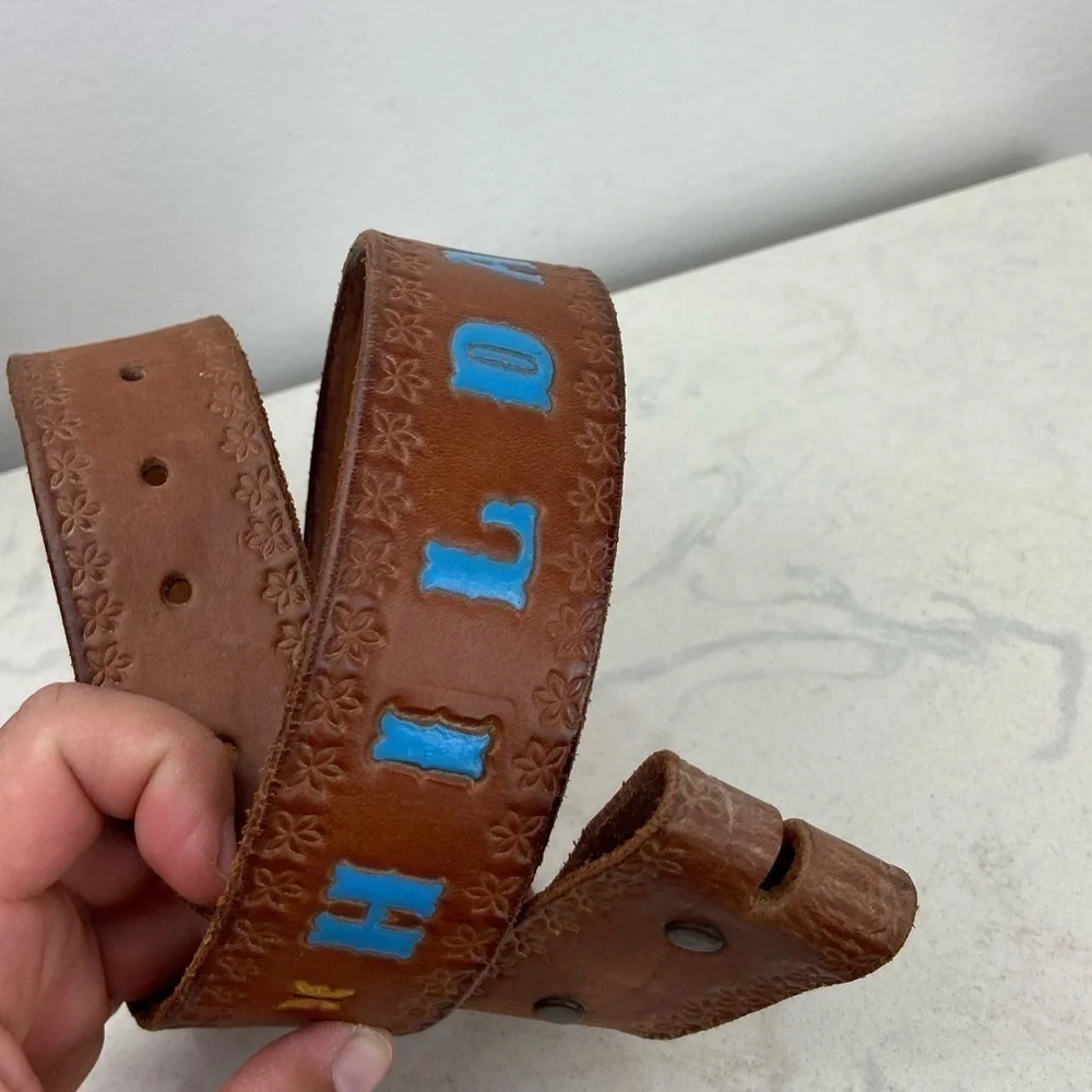 Vintage 70’s Tooled and Hand Painted Leather Belt Brown
